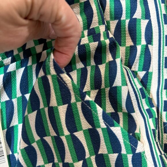 Max Studio Pants Womens Medium Green Geometric Bubble Crepe Side Border Mid Rise - Picture 8 of 9